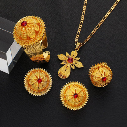 24K Gold Habesha Jewelry Red Blue Green