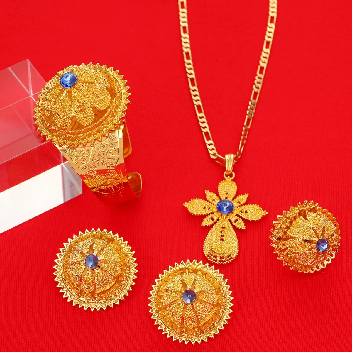 24K Gold Habesha Jewelry Red Blue Green