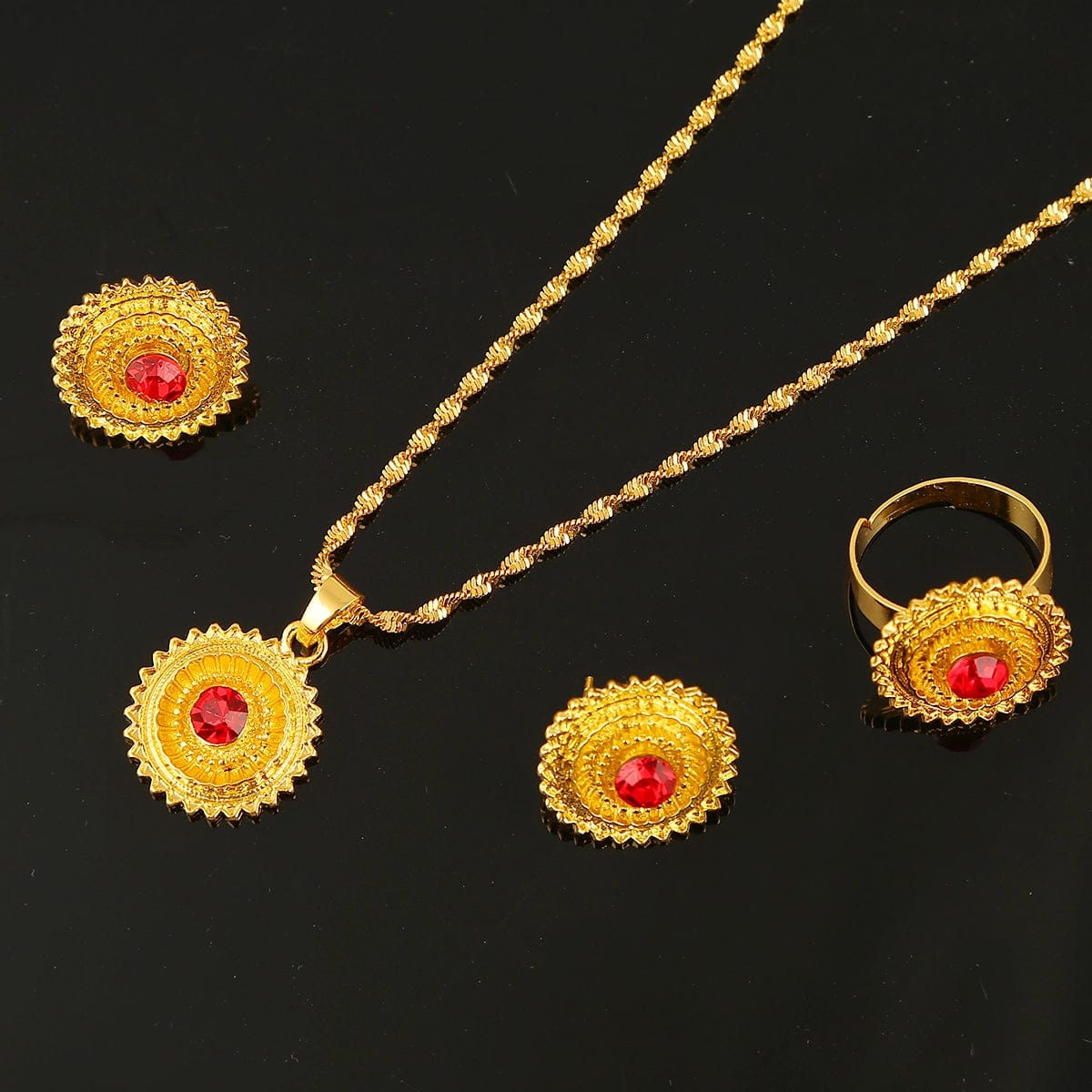 24K Gold Habesha Trendy Earrings Pendant Ring