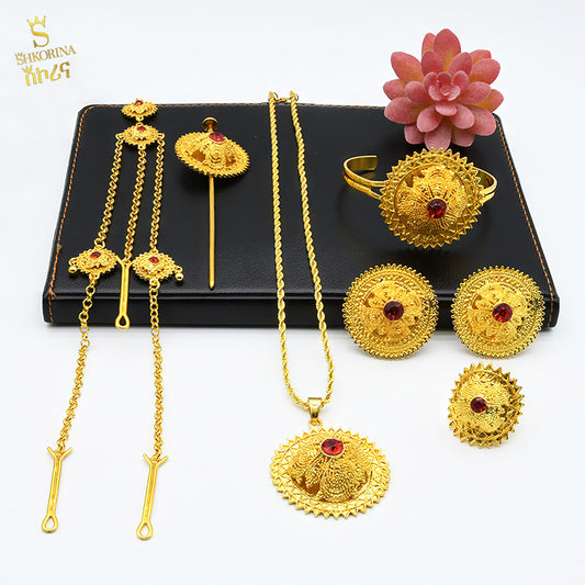 Shkorina Big Jewelry Set Habesha 24K Gold Plated Necklace