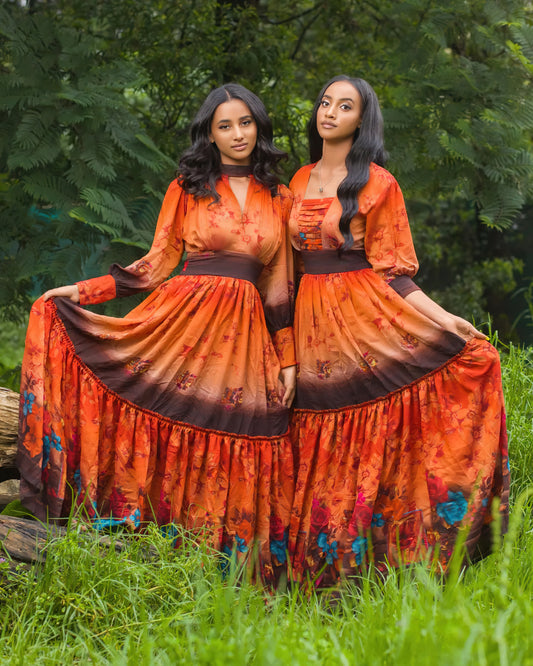 Shkorina Habesha Chiffon Ethiopian Dress Chiffon Eritrean Dress Shifon #007