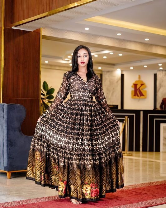 Shkorina Habesha Chiffon Ethiopian Dress Chiffon Eritrean Dress Shifon #011
