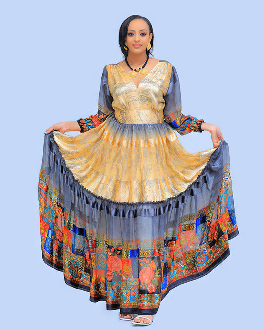 Shkorina Habesha Chiffon Ethiopian Dress Chiffon Eritrean Dress Shifon #015