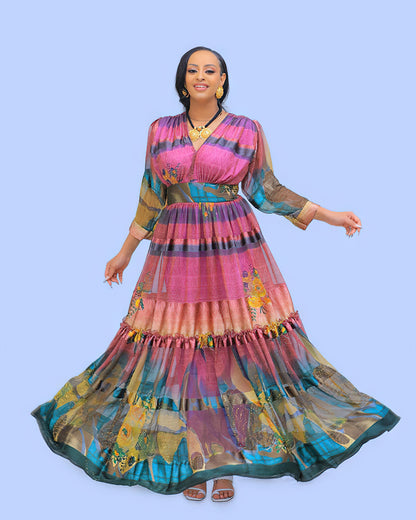Shkorina Habesha Chiffon Ethiopian Dress Chiffon Eritrean Dress Shifon #017