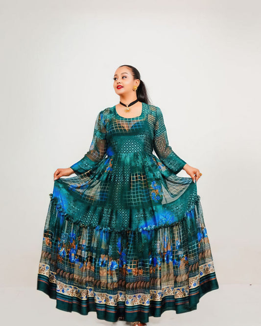Shkorina Habesha Chiffon Ethiopian Dress Chiffon Eritrean Dress Shifon #019