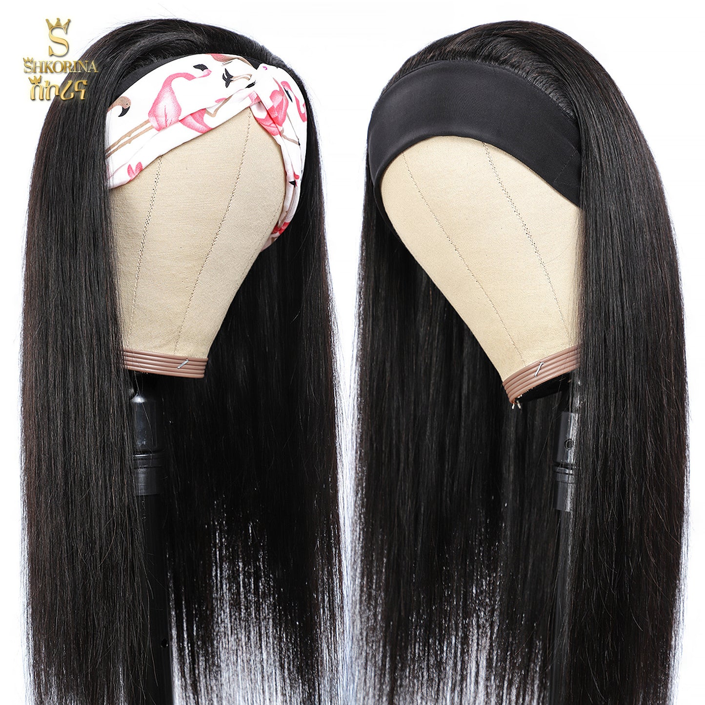Shkorina Human Hair Headband Wig Straight 180% Density #02