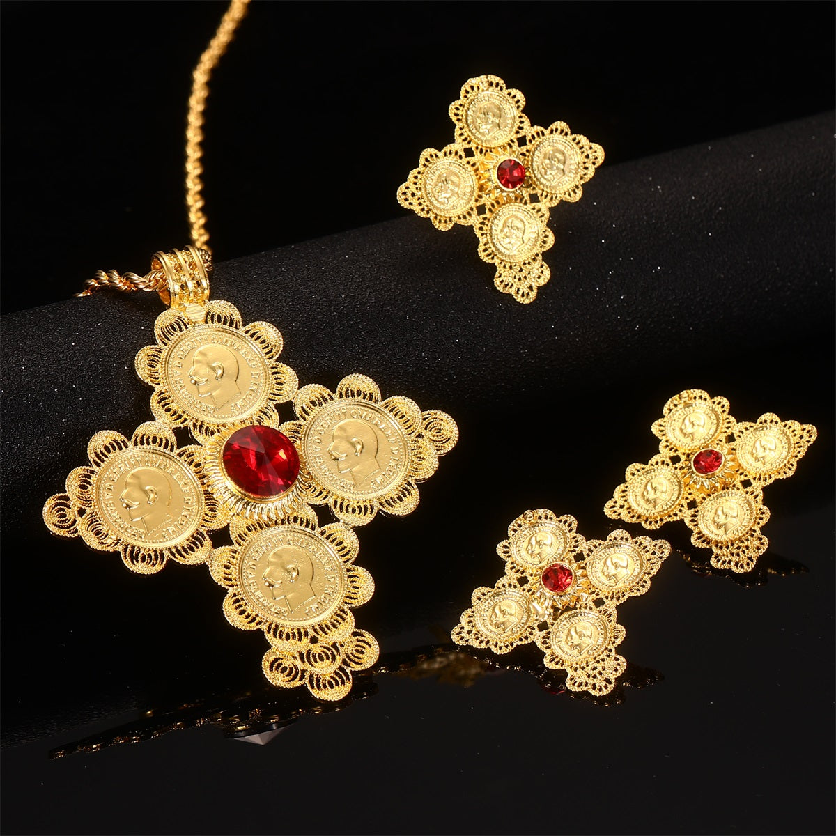 Shkorina Jewelry Set Habesha Cross Pendant Necklaces Earrings Ring