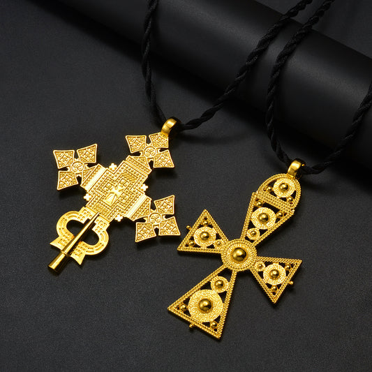 Shkorina Large Cross Pendant Rope Traditional Habesha Jewelry
