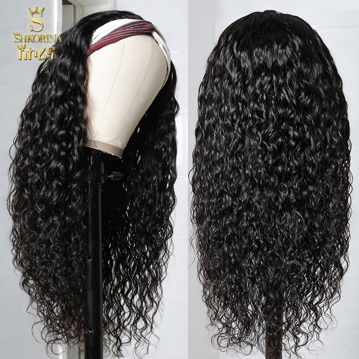 Shkorina Remy Human Hair Headband Wig Kinky Curly 160% Density