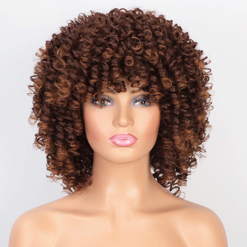 Afro Kinky Curly Wig Short Wigs with Bangs