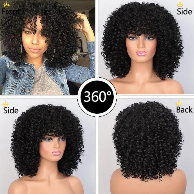 Afro Kinky Curly Wig Short Wigs with Bangs