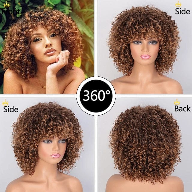 Afro Kinky Curly Wig Short Wigs with Bangs