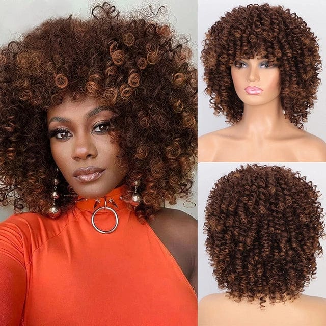 Afro Kinky Curly Wig Short Wigs with Bangs