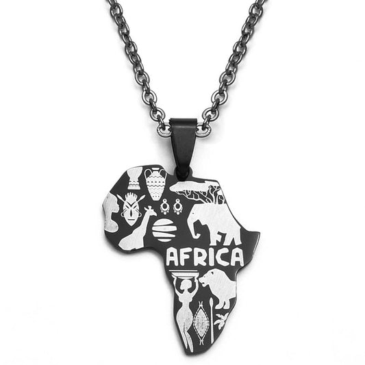 Black Color Map of Africa Pendants & Necklace