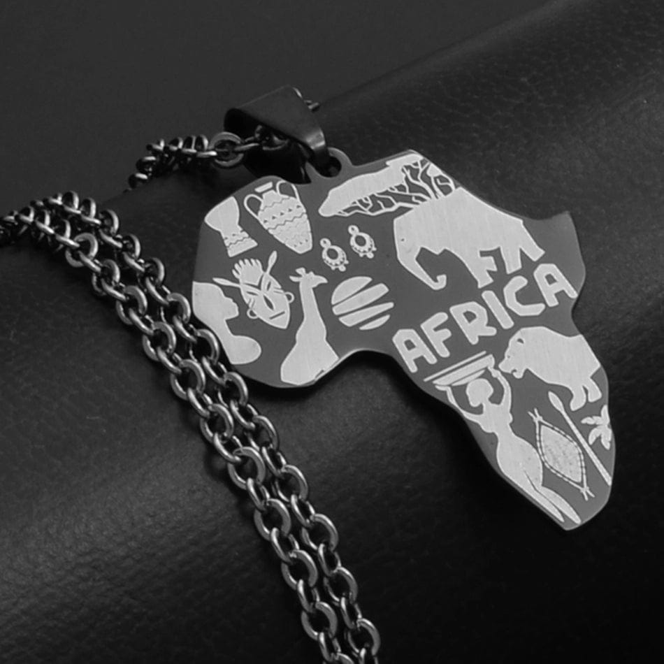 Black Color Map of Africa Pendants & Necklace