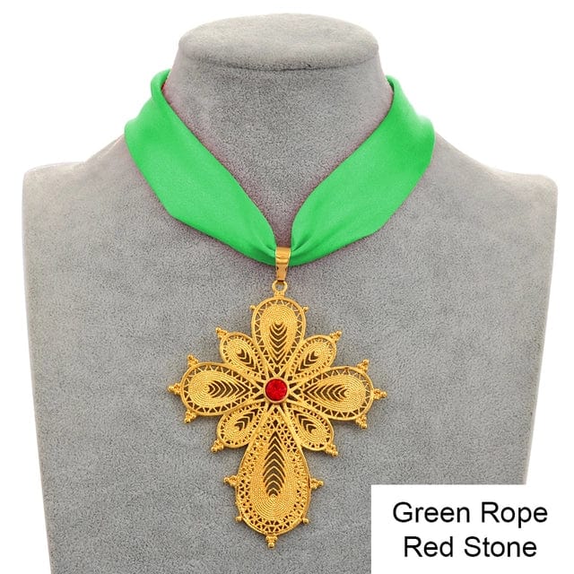 Ethiopian And Eritrean Wedding Party Cross Pendant with Rope