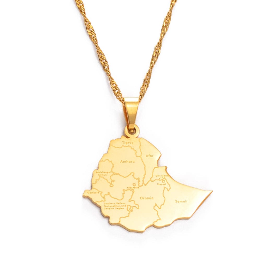 Ethiopian Map Cities Pendant Necklace