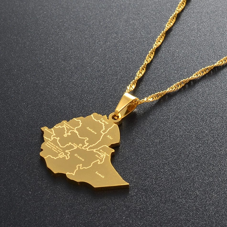 Ethiopian Map Cities Pendant Necklace