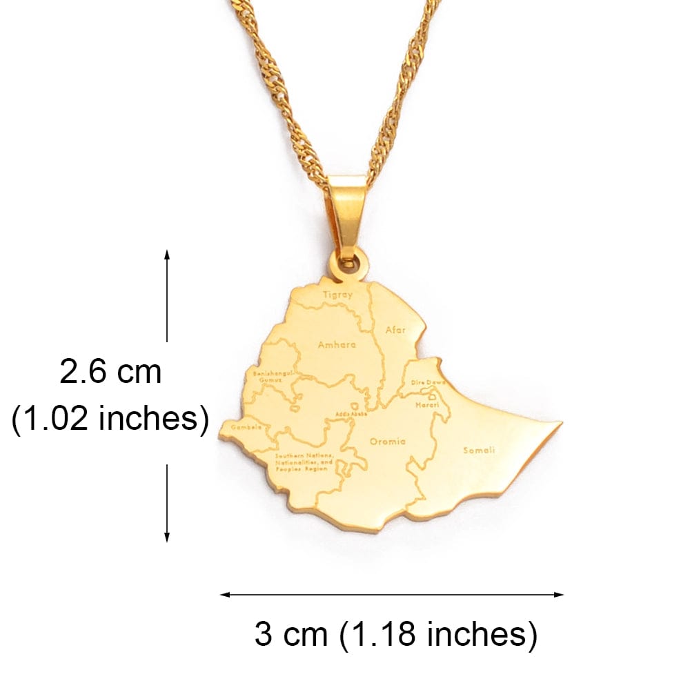 Ethiopian Map Cities Pendant Necklace