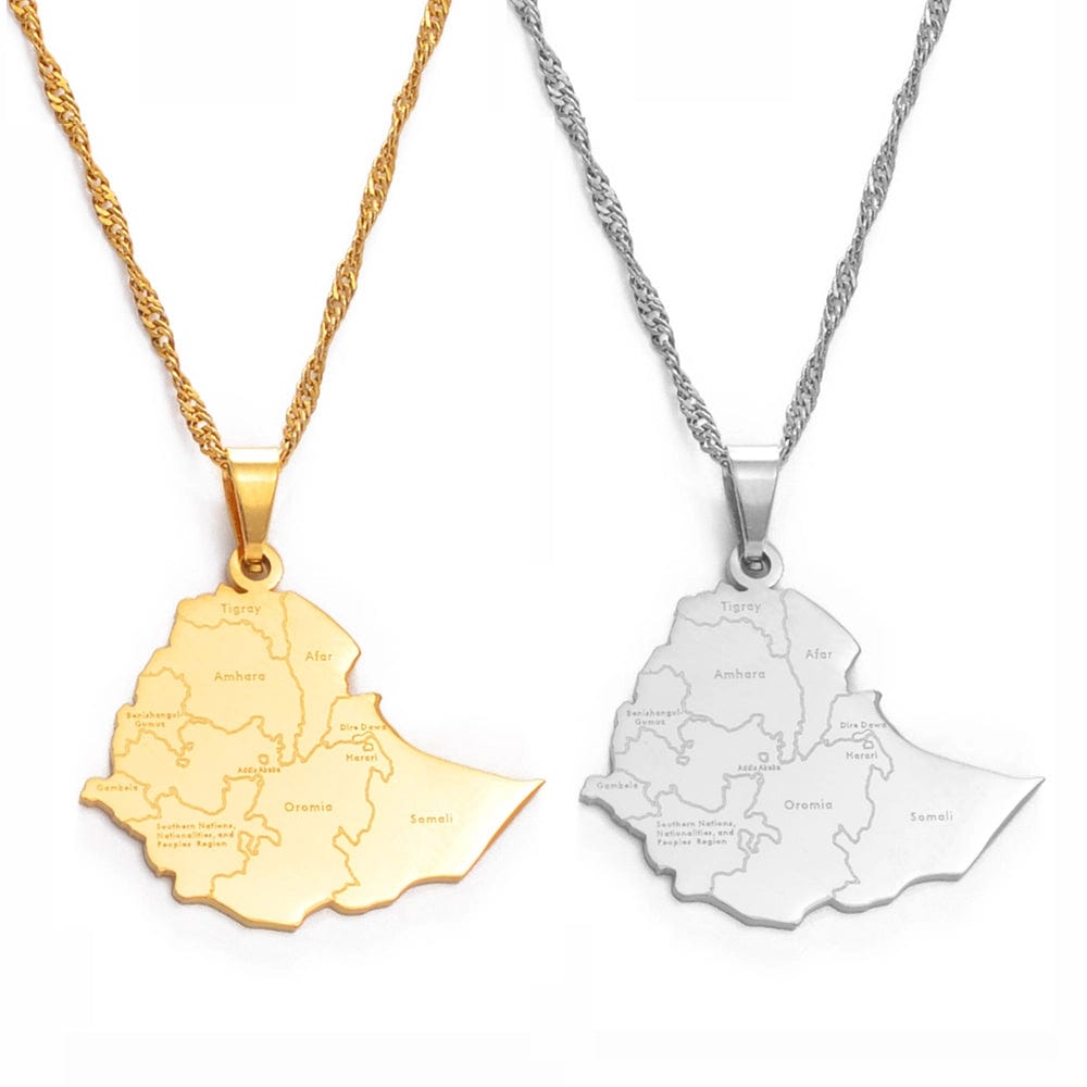 Ethiopian Map Cities Pendant Necklace