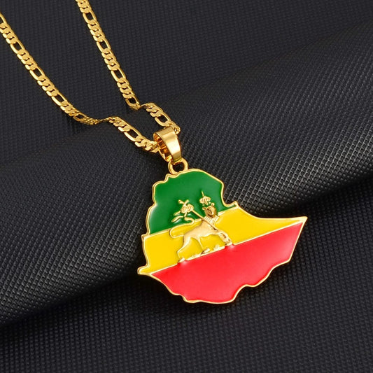 Ethiopian Map Flag Pendant Necklace