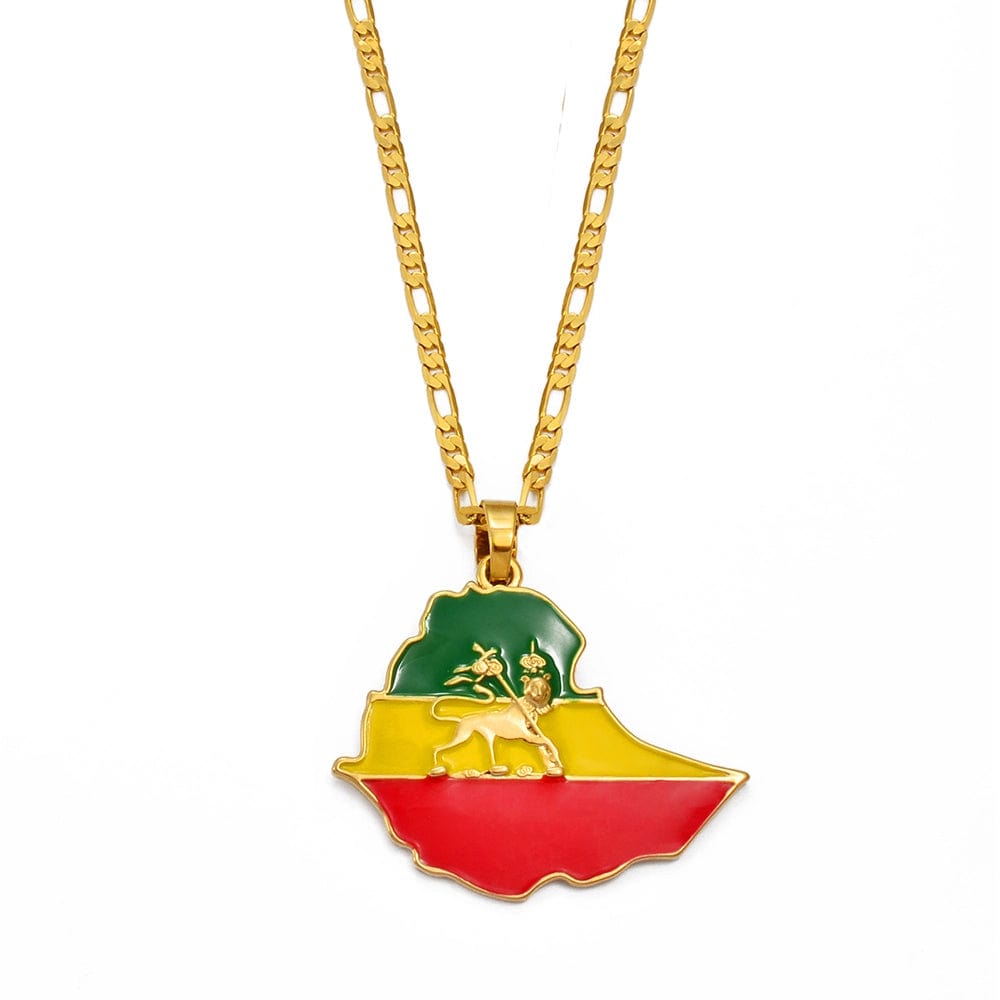 Ethiopian Map Flag Pendant Necklace