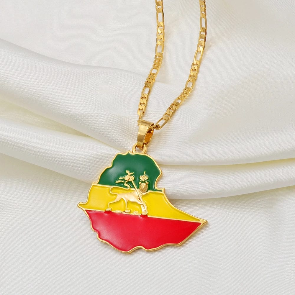 Ethiopian Map Flag Pendant Necklace