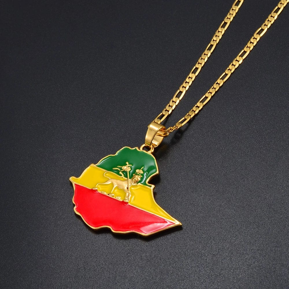 Ethiopian Map Flag Pendant Necklace