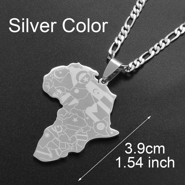 Gold and Silver Color Africa Map With Flag Pendant Chain Necklace