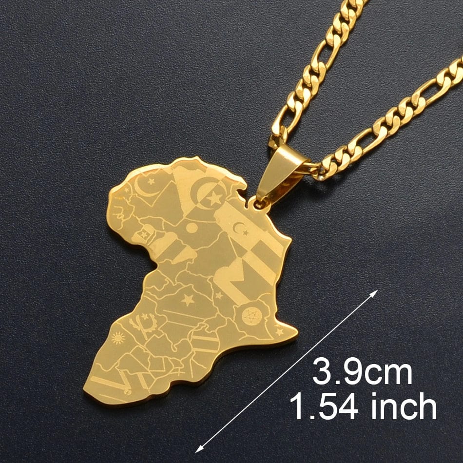 Gold and Silver Color Africa Map With Flag Pendant Chain Necklace