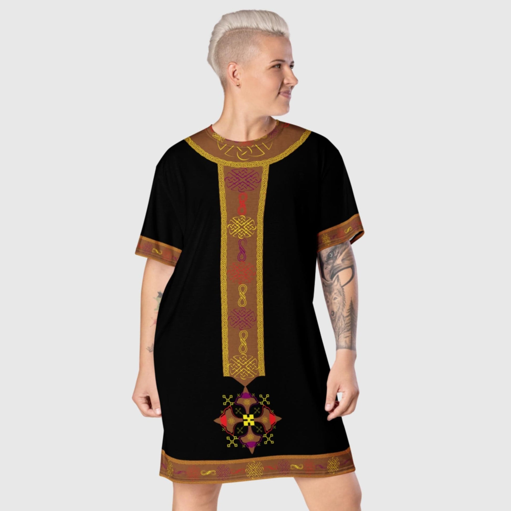 Habesha Modern Style T-shirt Dress Black