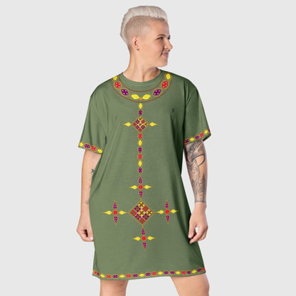 Habesha Modern Style T-shirt Dress Camouflage Green