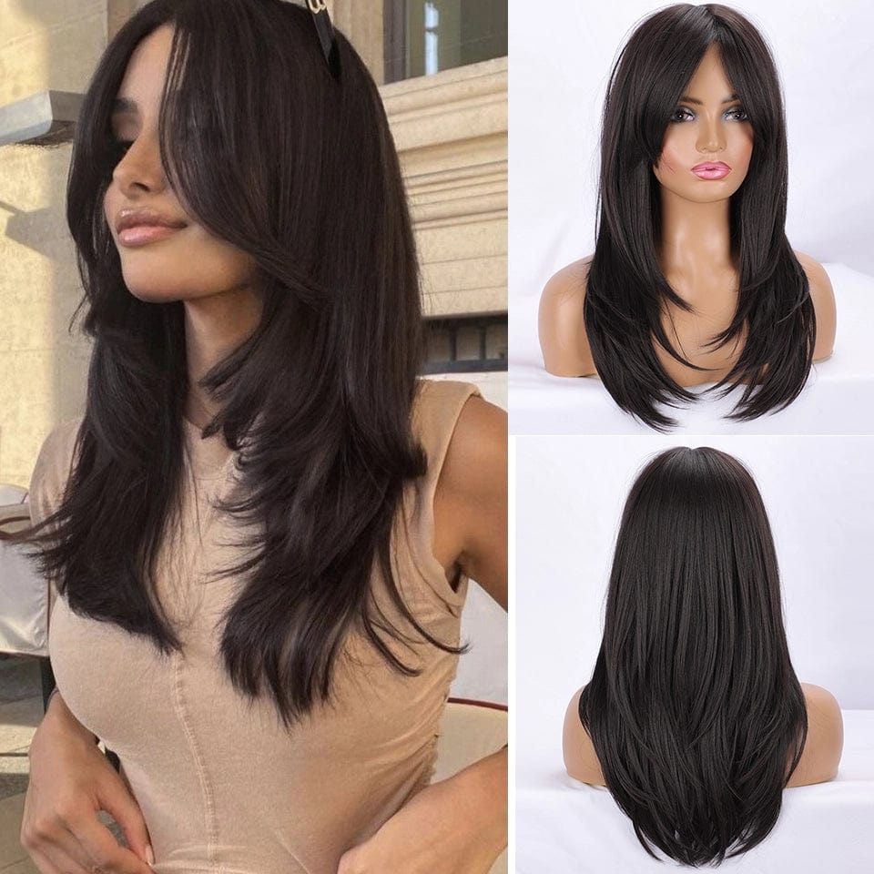 Long Wigs with Bangs Natural Wave Layered Hairstyle Wig