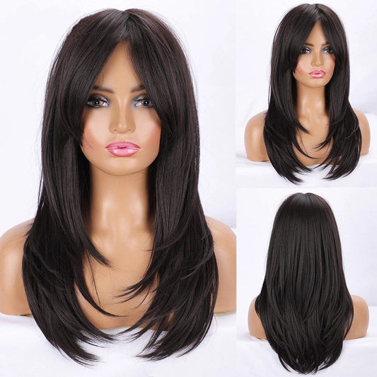Long Wigs with Bangs Natural Wave Layered Hairstyle Wig