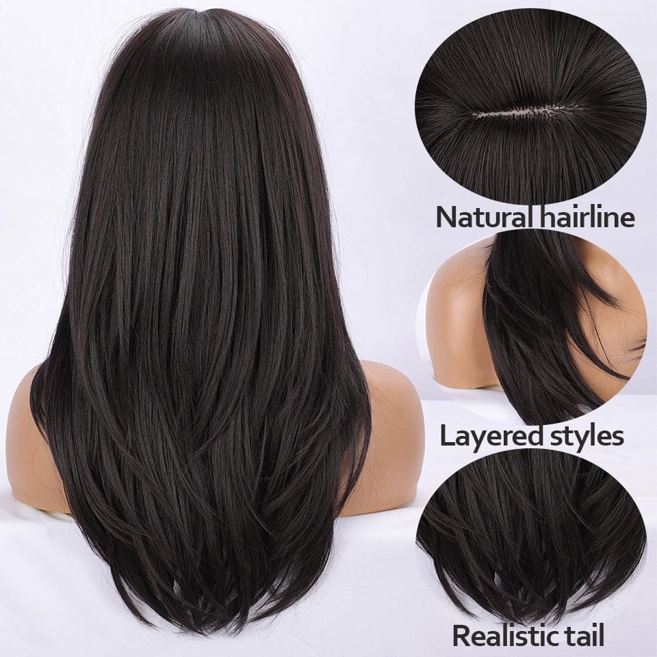 Long Wigs with Bangs Natural Wave Layered Hairstyle Wig