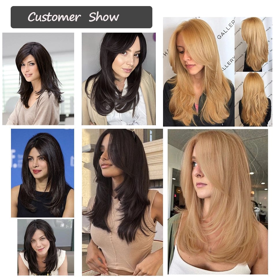 Long Wigs with Bangs Natural Wave Layered Hairstyle Wig