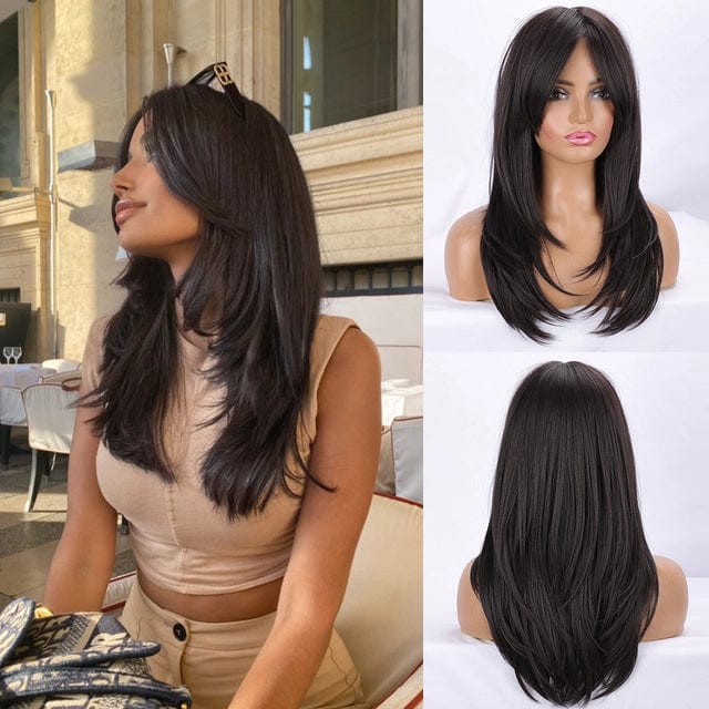 Long Wigs with Bangs Natural Wave Layered Hairstyle Wig