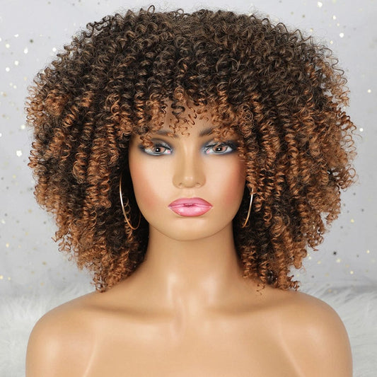 Short Afro Kinky Curly Wig with Bangs