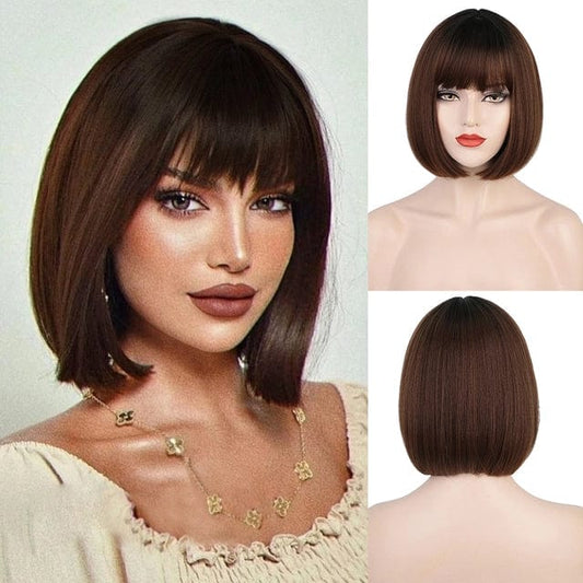 Short Wigs Straight Black Wig with Bangs